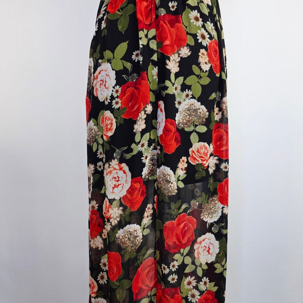 Disney Beauty Beast Maxi Dress S Black Floral Wrap Tie Cottage Romantic Feminine - Picture 8 of 16